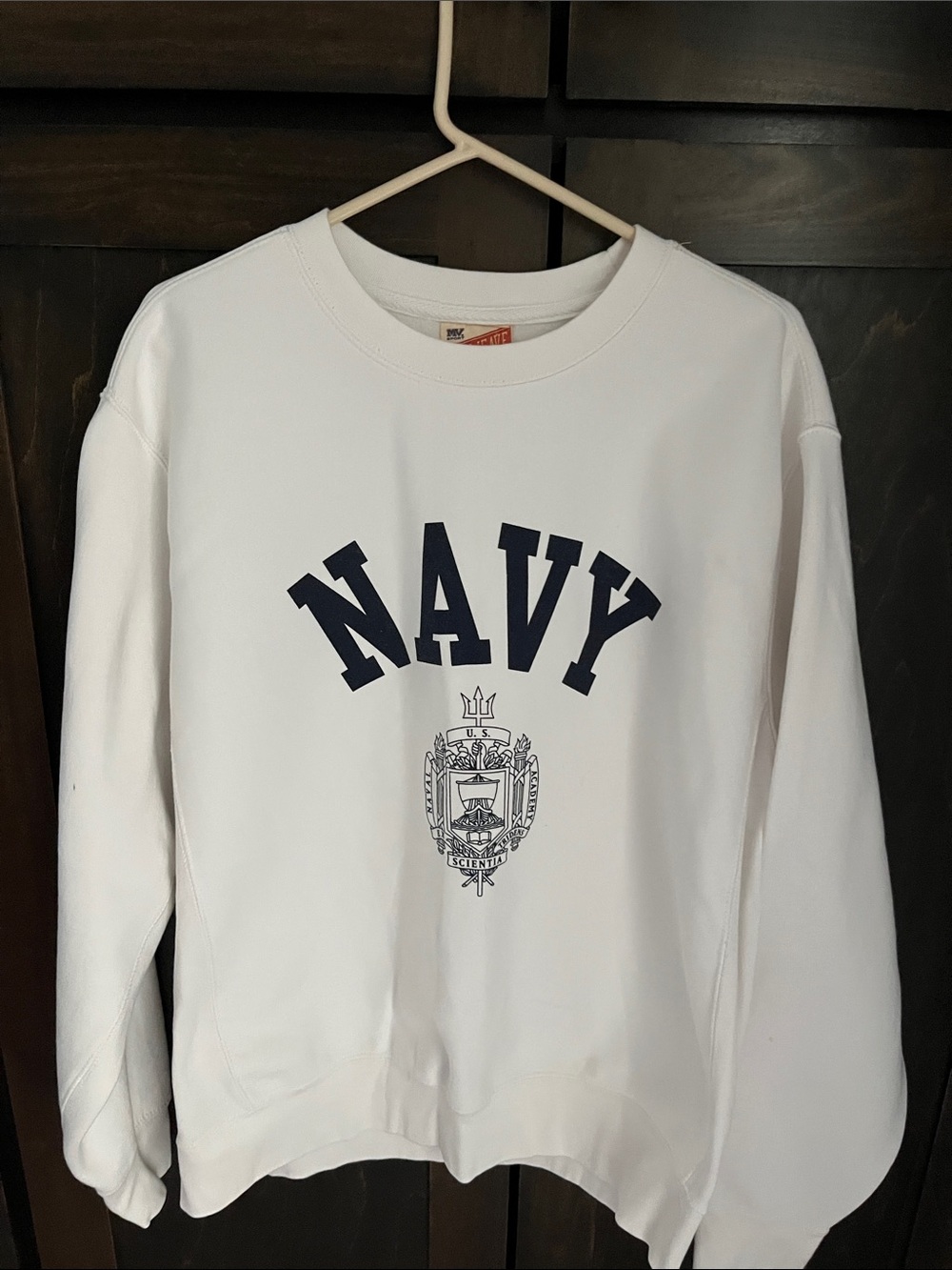 NAVY Crest Crewneck Sweatshirt - White